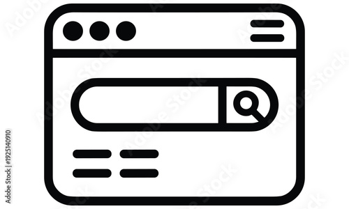 Simple web browser icon with a search bar and navigation buttons representing online search and browsing functionality effectively.