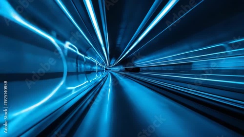 Blue light speed tunnel with glowing streaks creating dynamic motion effect