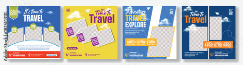 Travel Agency Advertising Pack with Social Media Post Templates, Banner Template Collection, Study Abroad, Hotel Resort Booking, Summer Holiday Vacation, Tour Package, Square Flyer Poster Templates