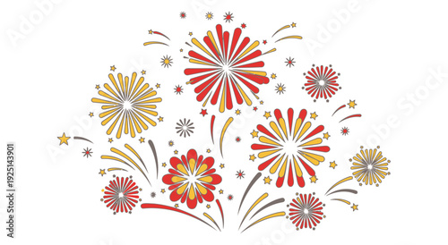 Colorful fireworks burst on white background for celebrations