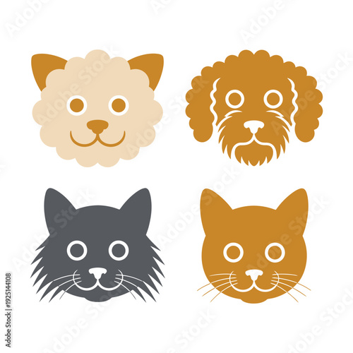 Minimal pet face icons, rounded cat and dog heads, logo pack for shelter branding, adoption event session signage, sticker sheet