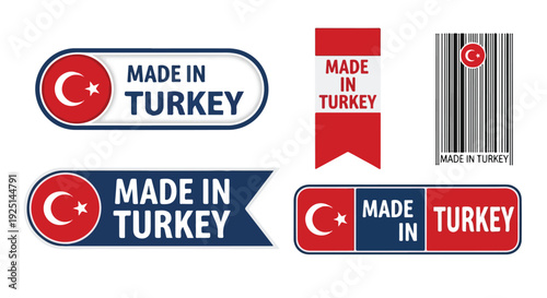 Set of 5 Made in Turkey Product Labels Vector