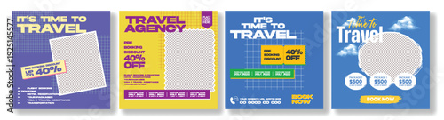 Set of Travel Agency Social Media Post Templates for Tour Packages, Summer Vacation, Hotel Resort Booking, Study Abroad, Holiday Promo, Advertising Banner, Square Flyer Poster Collection.