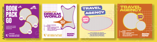 Square Flyer Poster Template Collection for Travel Agency Social Media Ads Pack, Holiday Vacation, Hotel Resort Booking, Study Abroad, Promo Advertising, Tourism Promotion Design Bundle.