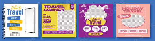Travel Agency Promotional Advertising Banner Template Bundle with Study Abroad, Hotel Resort Booking, Tour Package, Holiday Vacation, Summer Travel, Social Media Post Template Collection.
