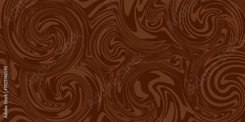 Abstract brown psychedelic waves print background. 1970s trippy seamless pattern. Marble acrylic swirl pattern. Coffee or chocolate liquid texture.