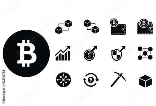 Crypto Finance Icons Set Glyph Vector Pack