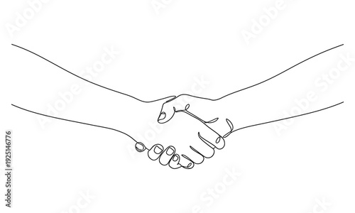 Continuous one line drawing of Two hands shaking in a formal handshake. One illustration sketch isolated background work team man