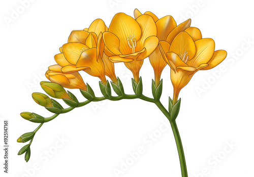 A beautiful yellow flower with multiple blooms on a curved stem. isolated on transparent background, png