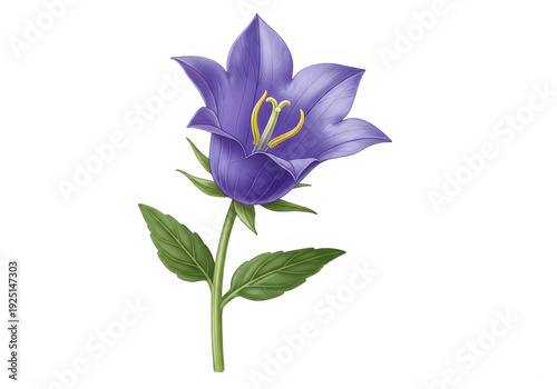 A beautiful purple flower with green leaves on a white background isolated on transparent background, png