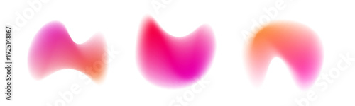 Glossy pink liquid gradient circle blends neon colors, scattered blot and soft blob forms float over surface. Drifting drops add depth. Purple glow illuminates curved form. Vector png banner.