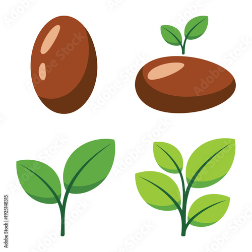 Seeds and sprouts icons, seed germination workshop, propagation event, nursery tray session, life cycle education, sustainable gardening vector pack