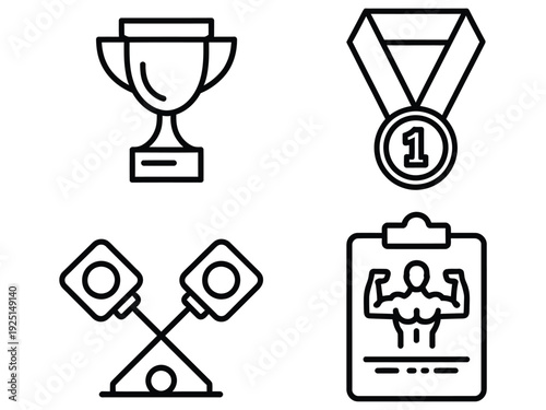 Fitness and achievement icons for motivation and success