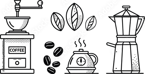 Illustration-of-coffee-preparation-tools-and-ingredients