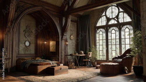 Interior of a cozy room in Gothic style
