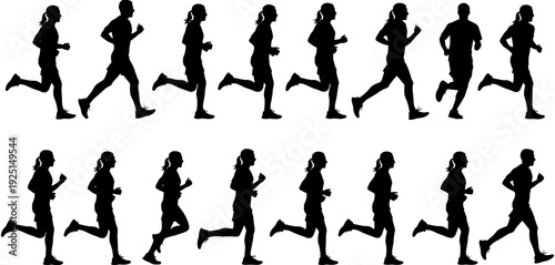 Jogging running athlete silhouette set, active lifestyle fitness exercise, outdoor marathon training collection, healthy wellness cardio movement, endurance sports people,