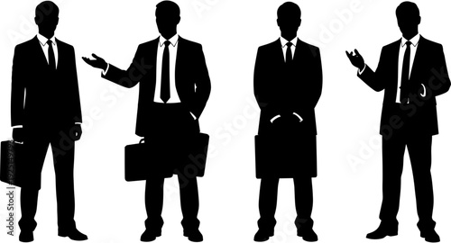 Business professionals silhouette set, successful entrepreneurs with briefcases, corporate leadership, formal suit management, executive team presentation, professional career, commercial worker,