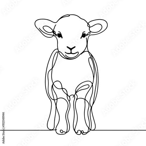 lamb one line art continuous vector illustration