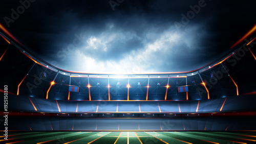 Football stadium at night. An imaginary stadium is modelled and rendered.
