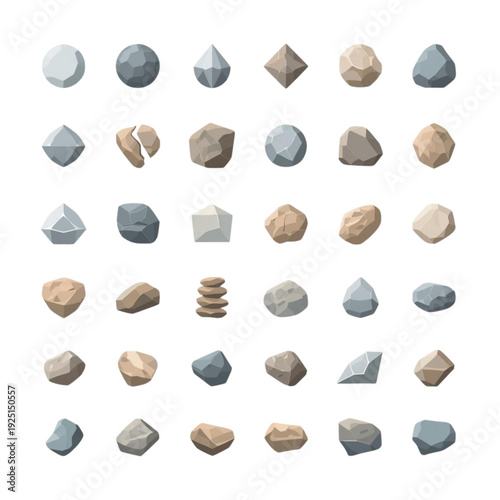 Low Poly Stylized Stone icon or  Rock Collection, set