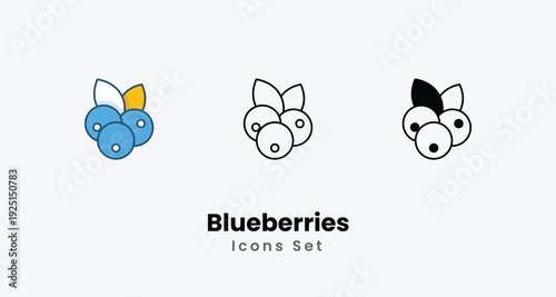 Blueberries icons vector set stock illustration