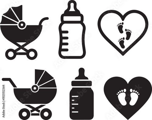 Minimalist baby stroller pram icon silhouette