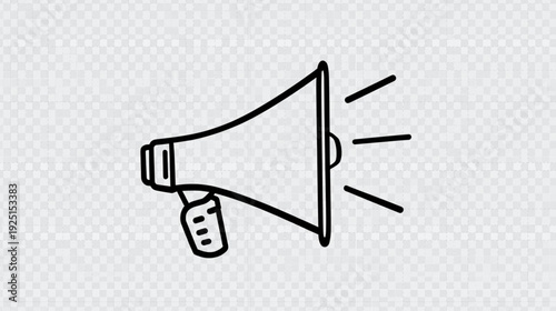 A simple black outline of a vintage megaphone emitting sound waves on a dotted background