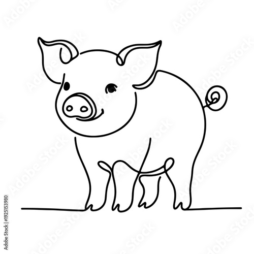 pig one line art continuous vector illustration