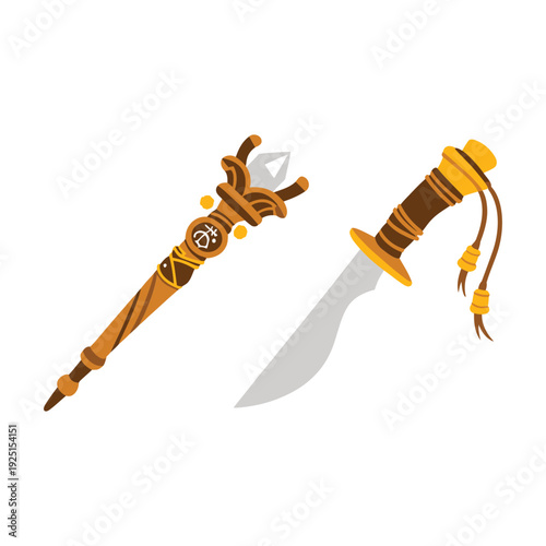 Decorative fantasy sword and ornate scabbard, medieval weapon vector illustration for role playing game poster, cosplay event, heroic festival design