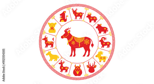 Chinese zodiac animals wheel with ox in center