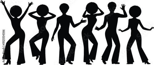Retro Disco Dance Party Silhouettes, Minimalist Disco Fever Icon Set, vector, illustration, silhouette.