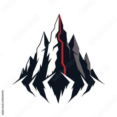 Dramatic Peak Mountain Range Illustration With Sharp Ridges And Red Accent Line.