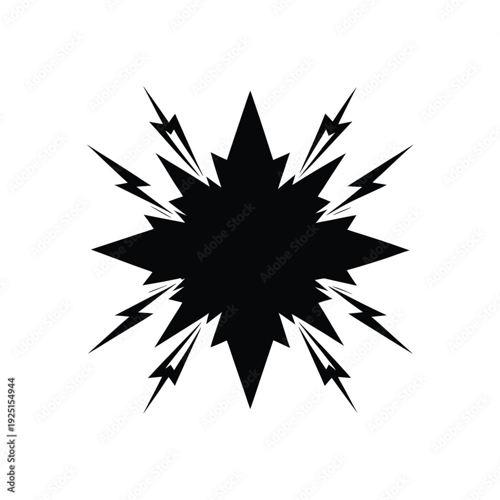 Obraz premium Lightning Explosion Burst Star Shape Silhouette Vector Graphic Icon.