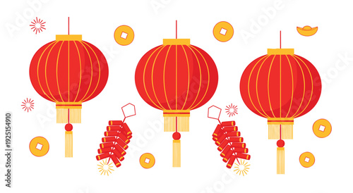 Chinese new year decoration set with lanterns and firecrackers