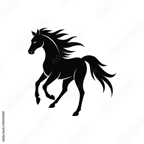 Majestic Black Stallion Galloping With Flowing Mane Silhouette Vector Illustration Graphic Design. 