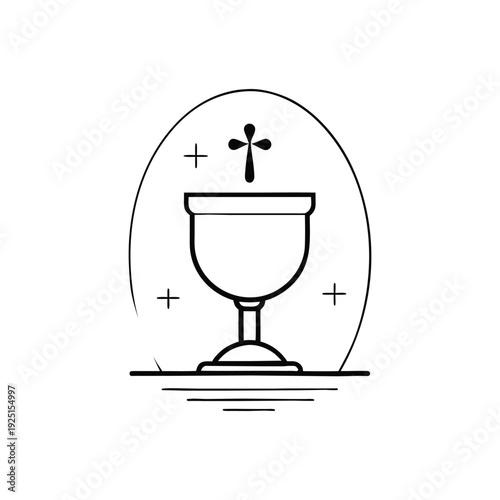 Minimalist Christian Holy Grail Chalice Icon With Wine And Cross Symbol Illustration.
