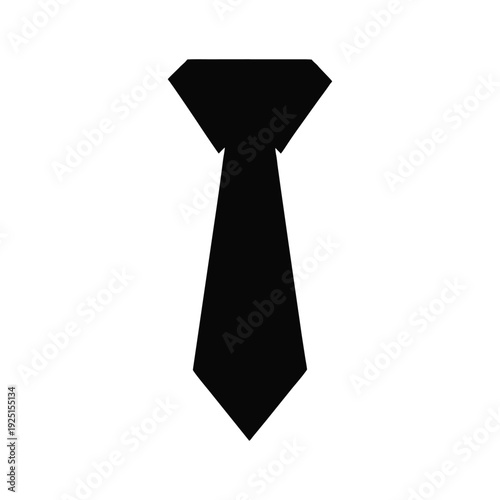 Professional Black Necktie Silhouette Vector Icon For Business Formal Wear Fashion Design. 