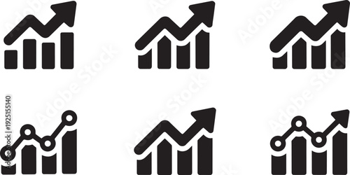 Rising growth and success concept with upward trending bar and line graphs isolated