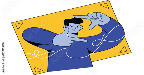 Creative Photographer Framing Shot Illustration with Hand Gesture Composition Concept for Photography Studio Content Creator and Visual Storytelling Vector Design
