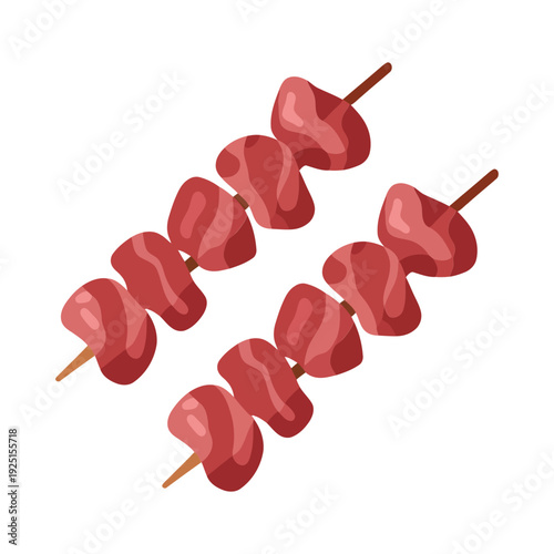 Grilled meat skewer cartoon set, tasty barbecue food vector for street food festival, summer picnic party, camping cookout poster