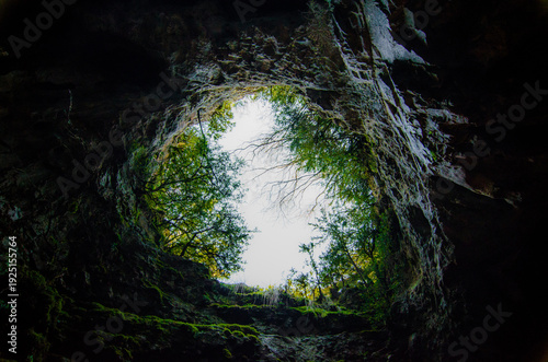 Exit from a cave in the Pyrenees mountains. 