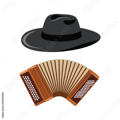 Milonga illustration set with tango hat, accordion bandoneon, elegant dance heels for event flyer, cultural festival, Latin dance design
