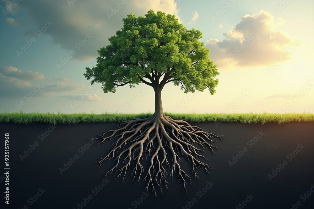 Naklejka premium The Resilient Strength of a Tree: Standing Tall with Exposed Roots