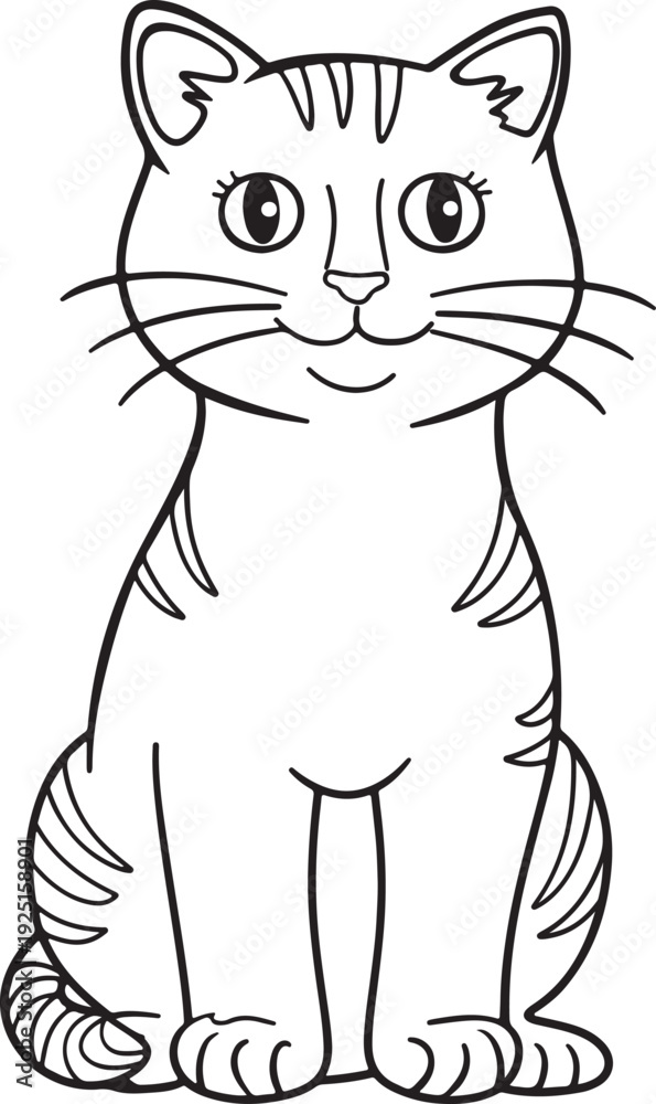 Obraz premium Cute cartoon cat coloring page illustration isolated on transparent vector art