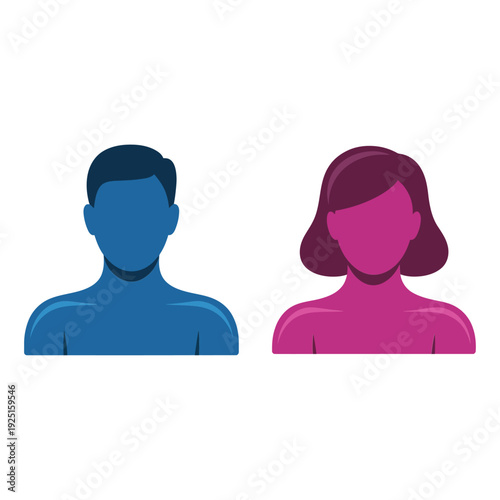 Male and female silhouette bust icons for profile placeholder, user interface, people infographic, gender study poster, social research design