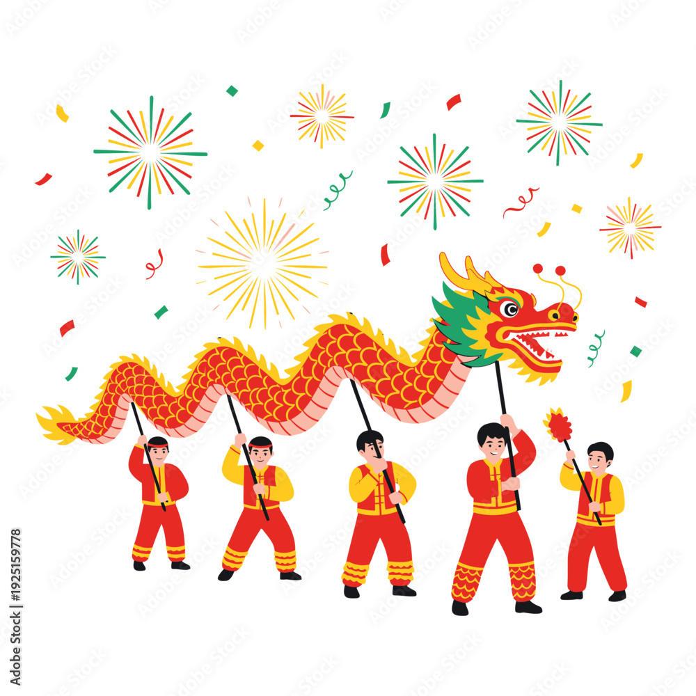 Obraz premium People performing chinese dragon dance during spring festival celebration