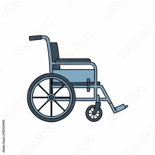Light Blue Wheelchair With Large Spokes And Small Front Wheels Isolated On White Background