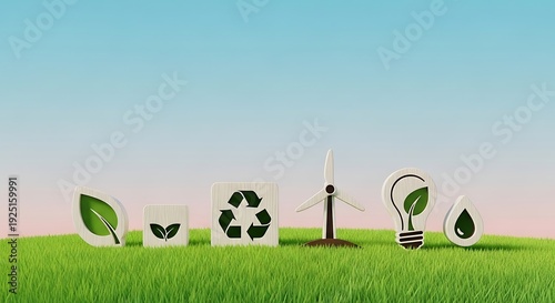 Recycling CO2 concept with green home on grass, sustainable living, carbon reduction and eco friendly environmental protection