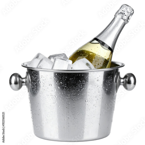 Champagne bottle in a silver bucket isolated on transparent background