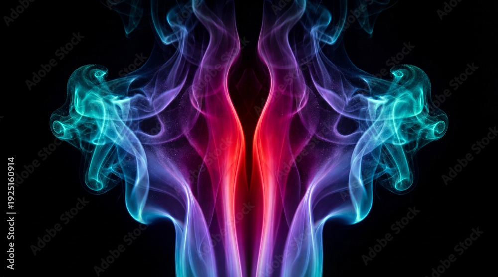 Obraz premium Vibrant Neon Smoke Flames on Black Abstract Energy Background